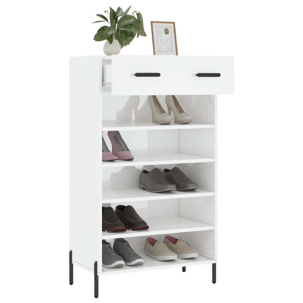 Shoe Cabinet High Gloss White 60x35x105 cm Engineered Wood